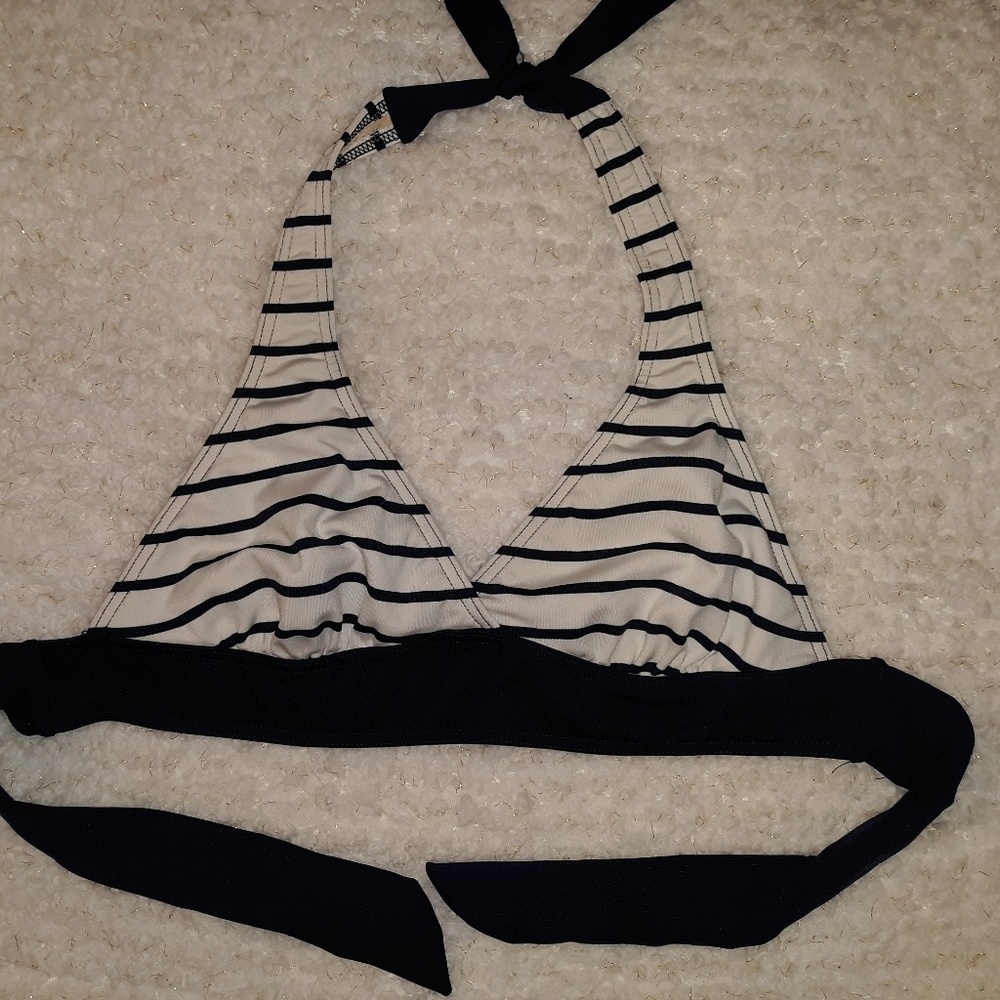 Navy blue and white triangle bikini top